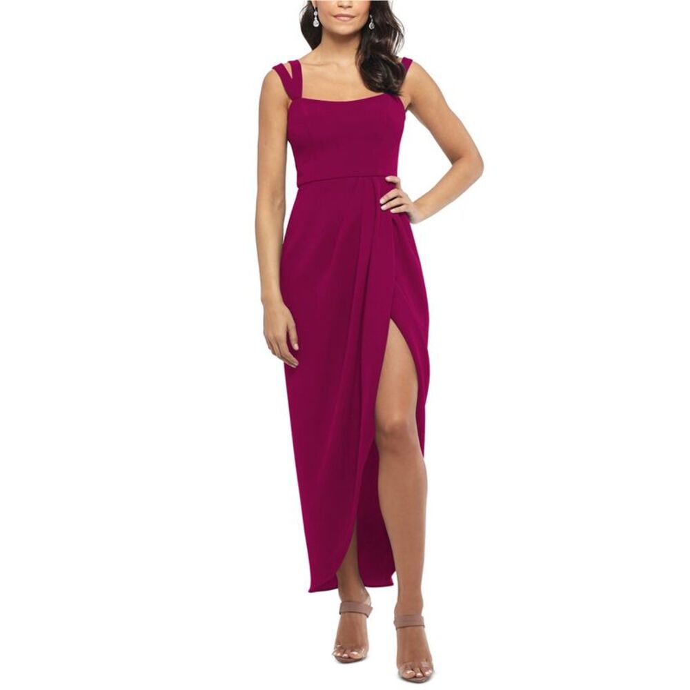 XSCAPE Womens Slit Gown Dress, Purple, 10, DM